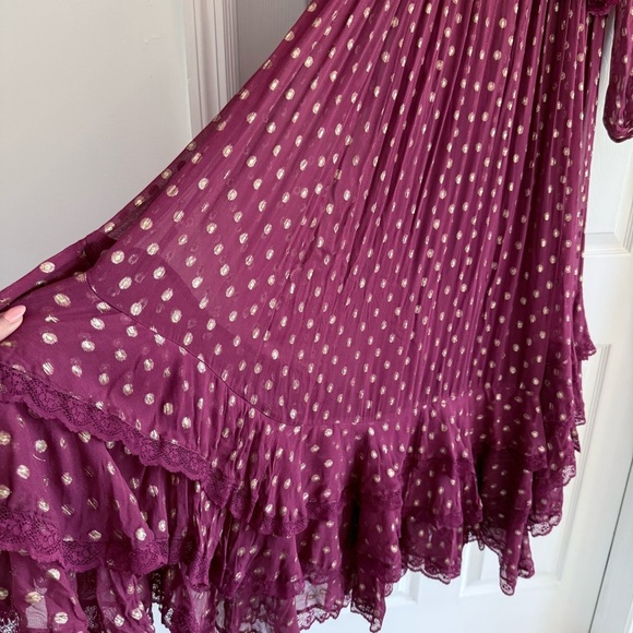 FREE PEOPLE x ROCOCO SAND Emi Burgundy Metallic Long Sleeve Maxi Dress L - Picture 5 of 14